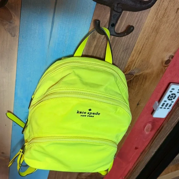 Kate Spade Neon Yellow Mini Backpack | Nylon Leather Trim | Bold Statement BAG - Picture 5 of 11